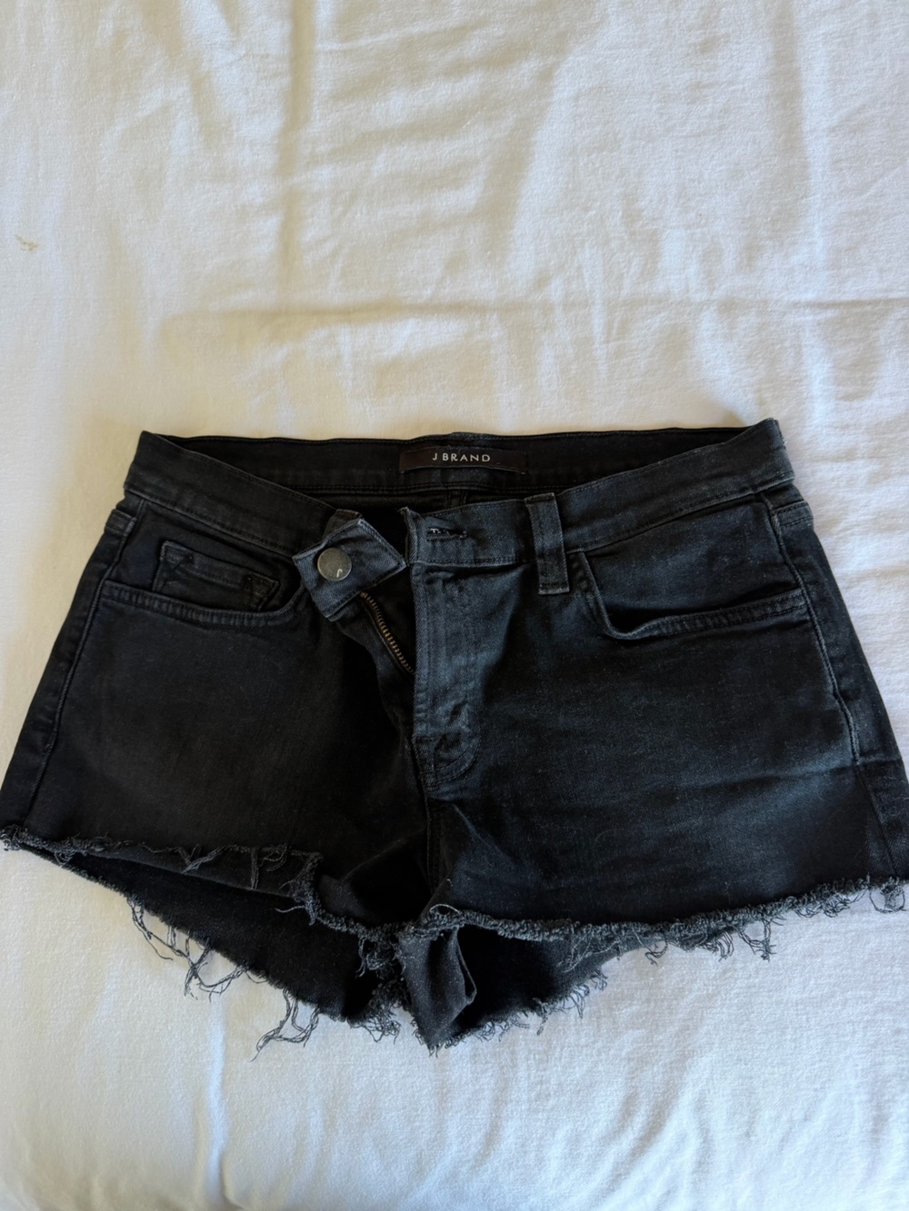 J Brand Black Frayed Hem Denim Shorts